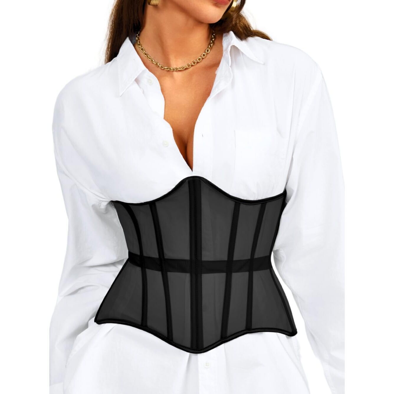 9777 Underbust Corset Belt Mesh Lace Up Boned Waist Cincher